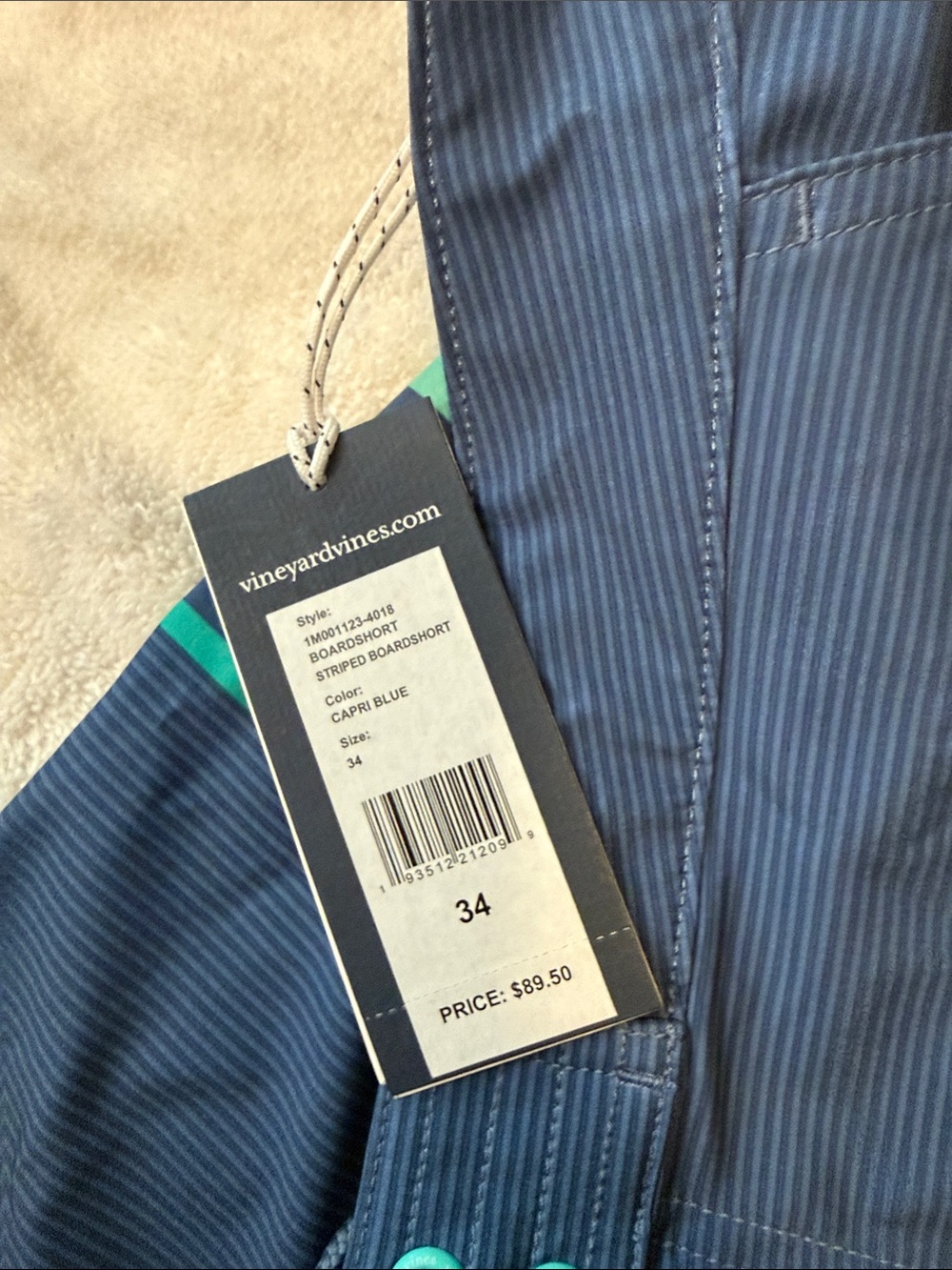 Vineyard Vines Navy with Green Striped Men’s Swim Board Shorts - Picture 4 of 4